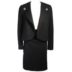 Chanel Black Boucle Suit with Drape Style Jacket Size 42