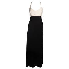 Vintage Giorgio Armani Cream and Navy Multi Back Strap Gown Size 42