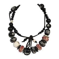 Chanel Rope Tie Necklace with Engraved Beads