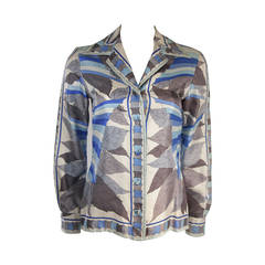 Pucci Navy Blue and Grey Button Down Shirt Size 10 10
