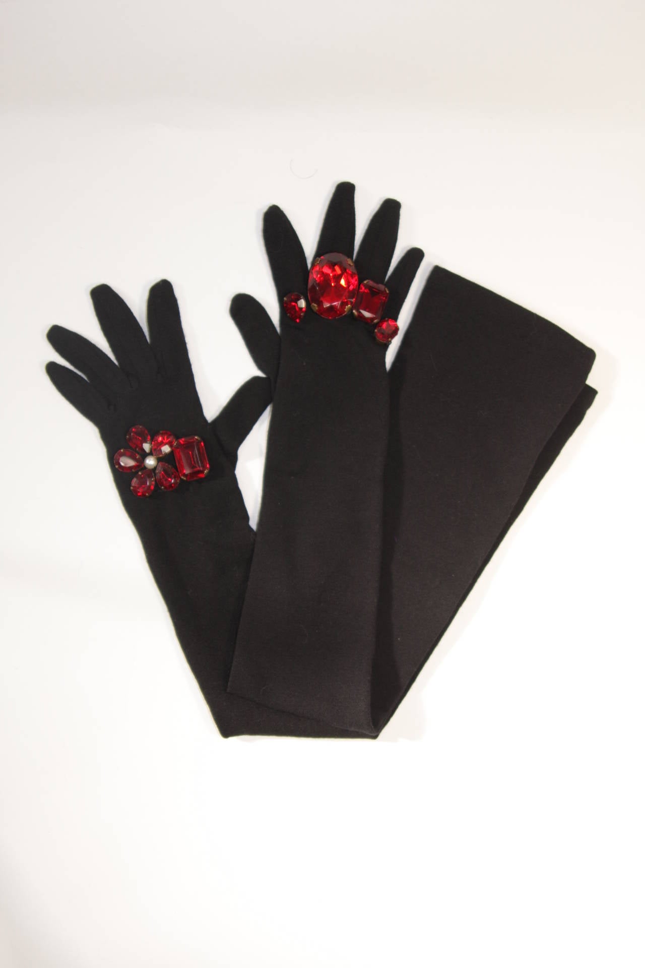 Dolce and Gabbana Extra Long Bejeweled Gloves with Jumbo Rhinestones Wool 2