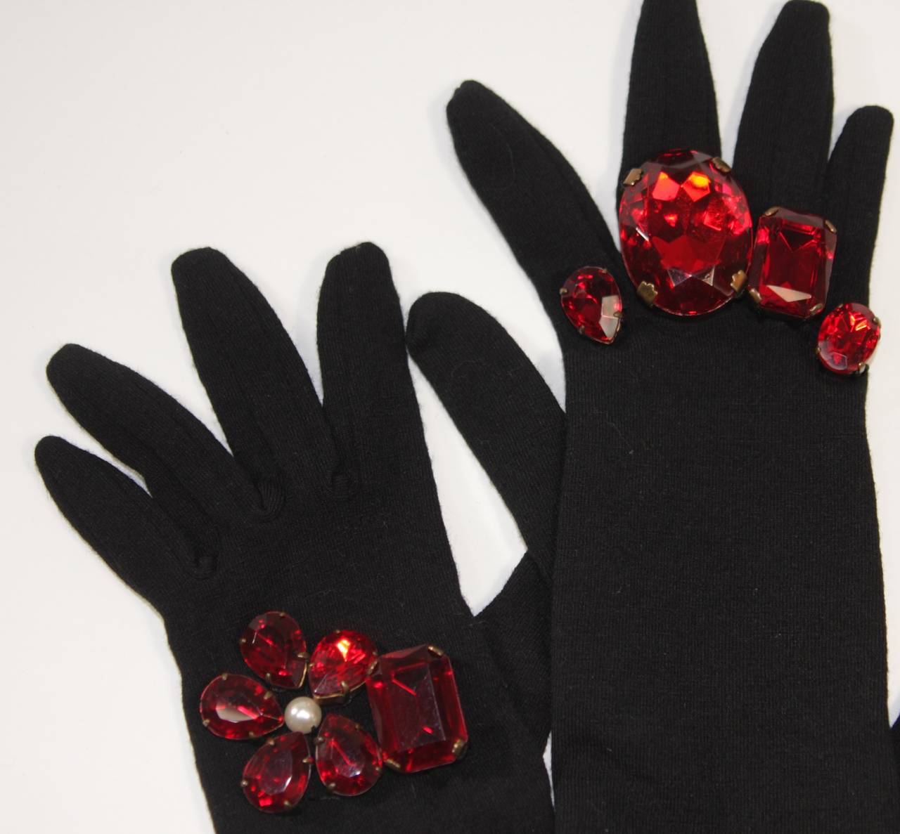 Dolce and Gabbana Extra Long Bejeweled Gloves with Jumbo Rhinestones Wool 4