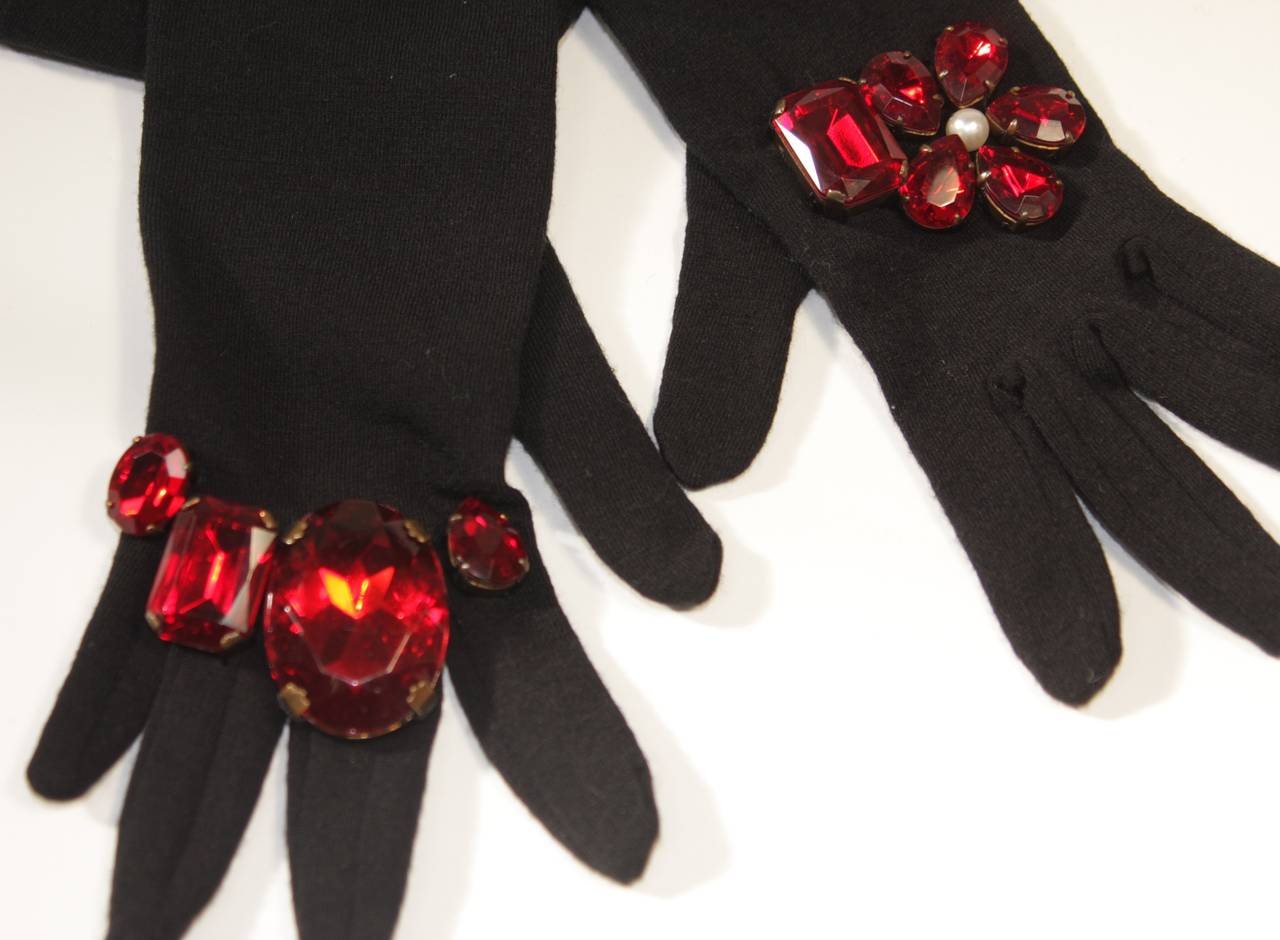 Dolce and Gabbana Extra Long Bejeweled Gloves with Jumbo Rhinestones Wool 5