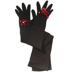 Dolce and Gabbana Extra Long Bejeweled Gloves with Jumbo Rhinestones Wool