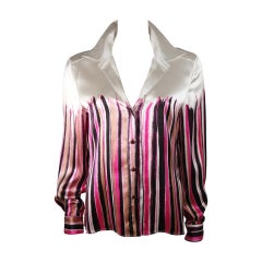 Vintage Gianni Versace Ivory and Pink Silk Abstract Print Blouse Size 46