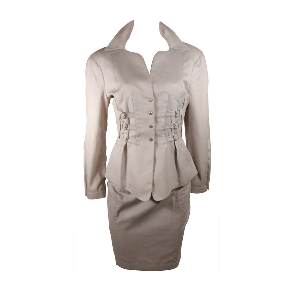 Thierry Mugler Khaki Military and Safari Style Suit Size 40 For Sale