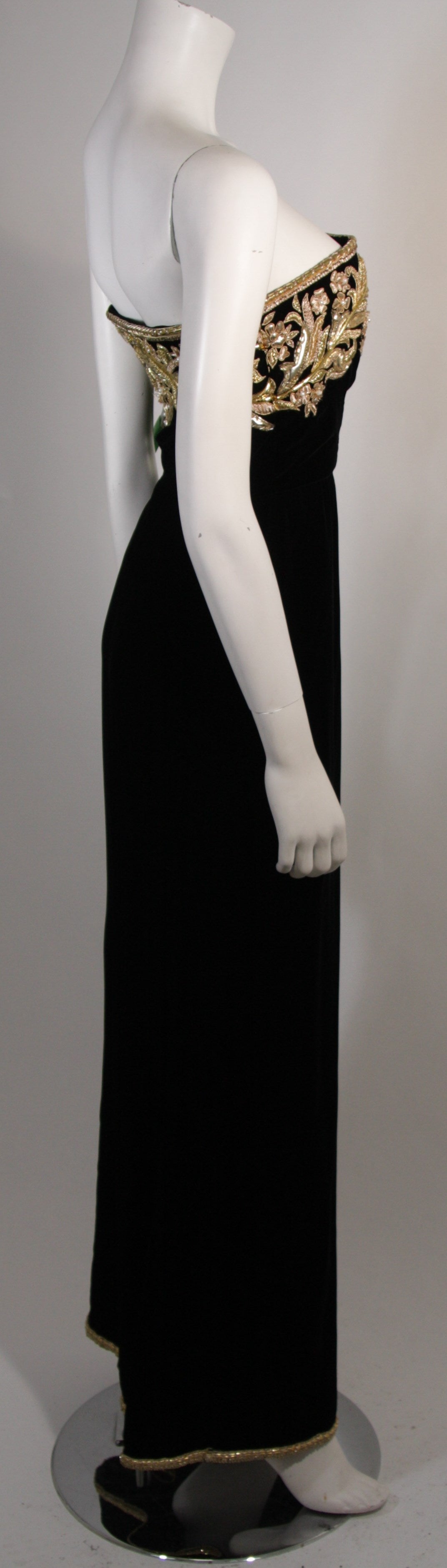 Oscar De La Renta Black Velvet Gown with Metallic Embellishments 1