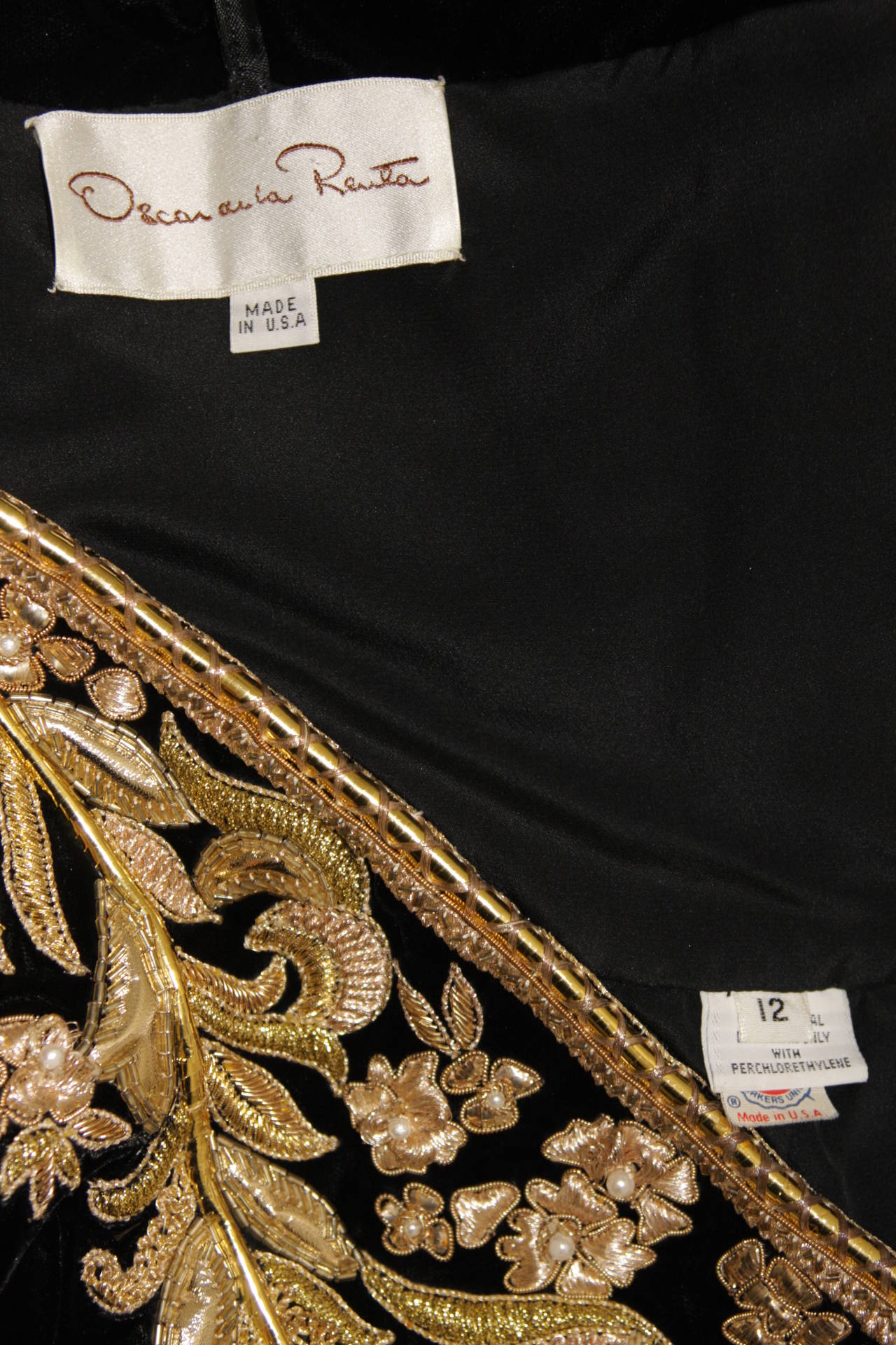 Oscar De La Renta Black Velvet Gown with Metallic Embellishments 3