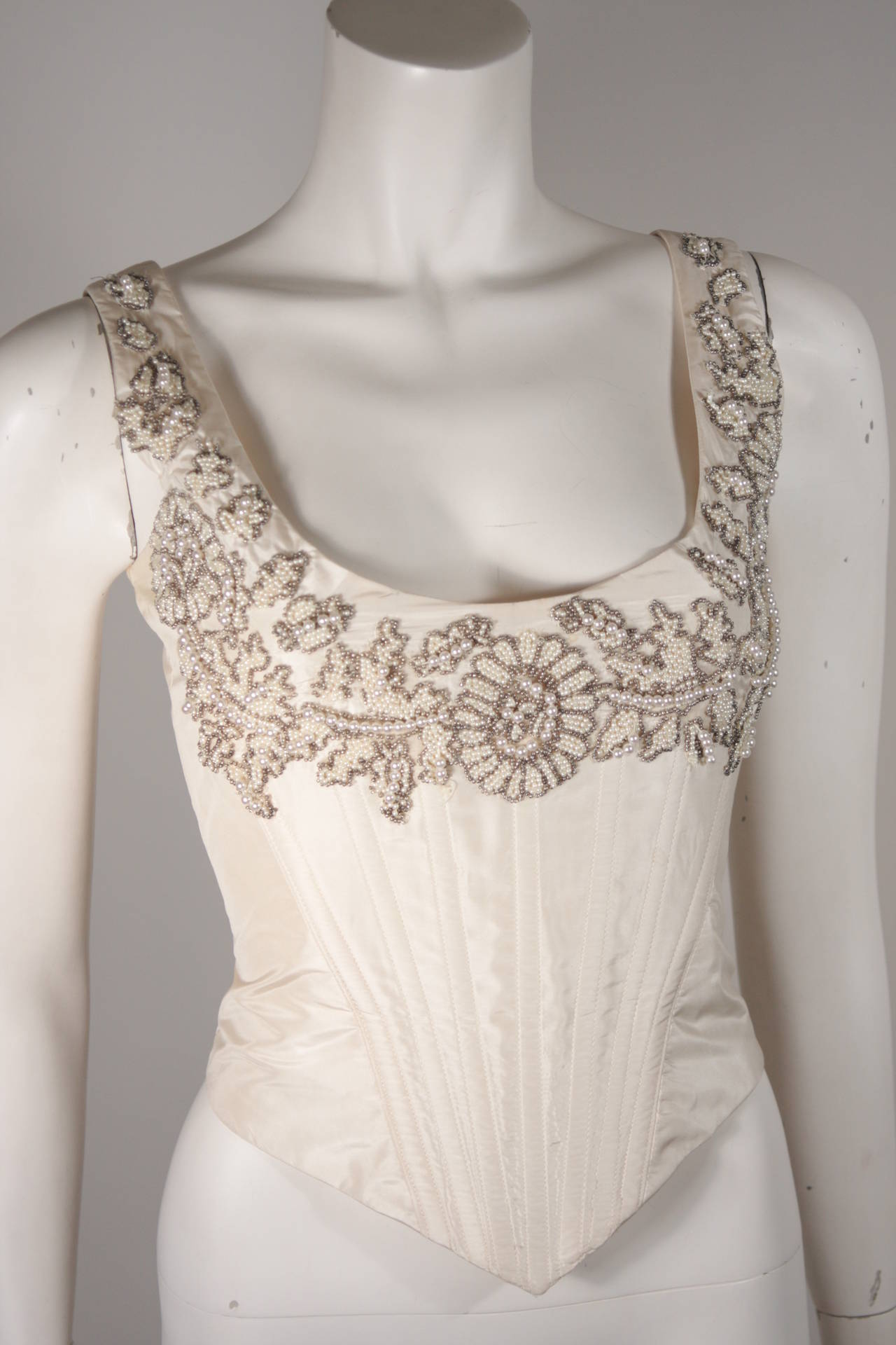 Eavis & Brown London Beaded Cream Silk Corset Bustier Size M