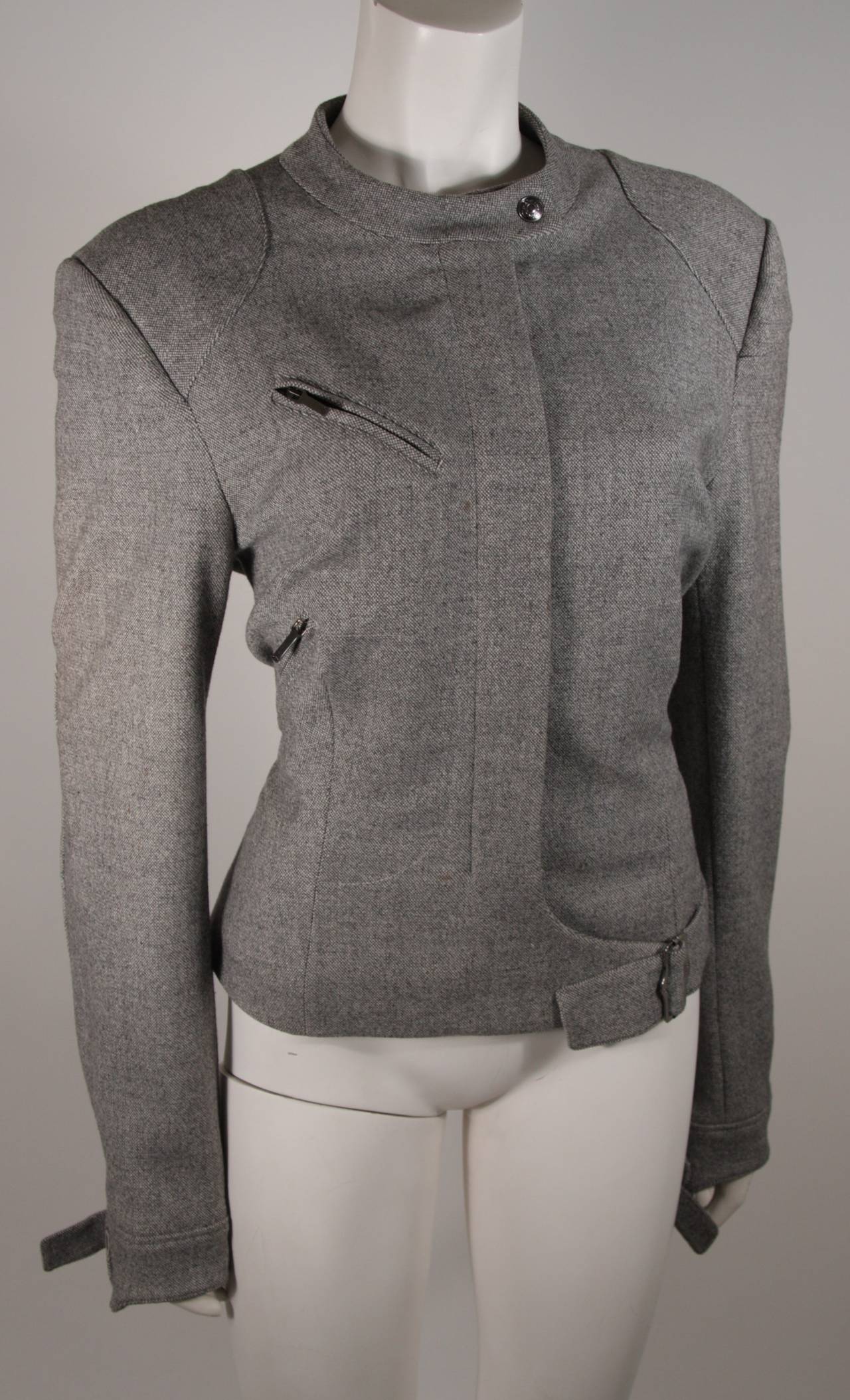 Christian Dior Grey Wool Moto Jacket Size 12 44