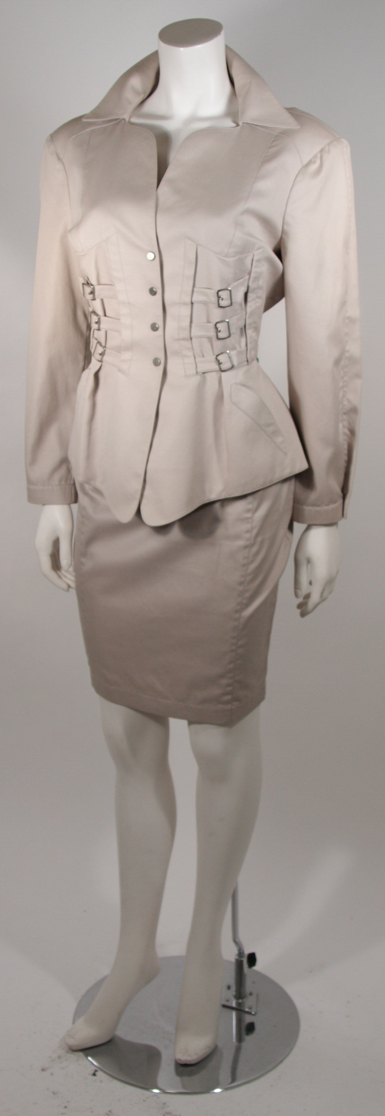 Gray Thierry Mugler Khaki Military and Safari Style Suit Size 40 For Sale