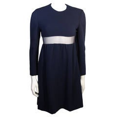 Galanos Navy Wool Mini Dress with Peek-a-boo Mesh Panel size 4 3