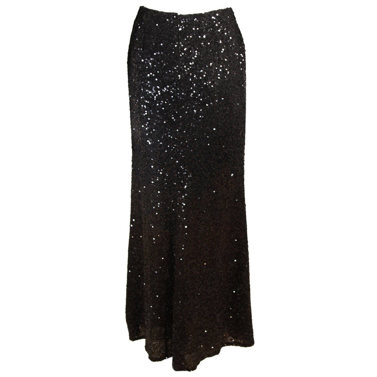 Bill Blass - Jupe longue à paillettes dégradée noire à marron, taille 6 en vente