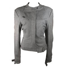 Christian Dior Grey Wool Moto Jacket Size 12 44