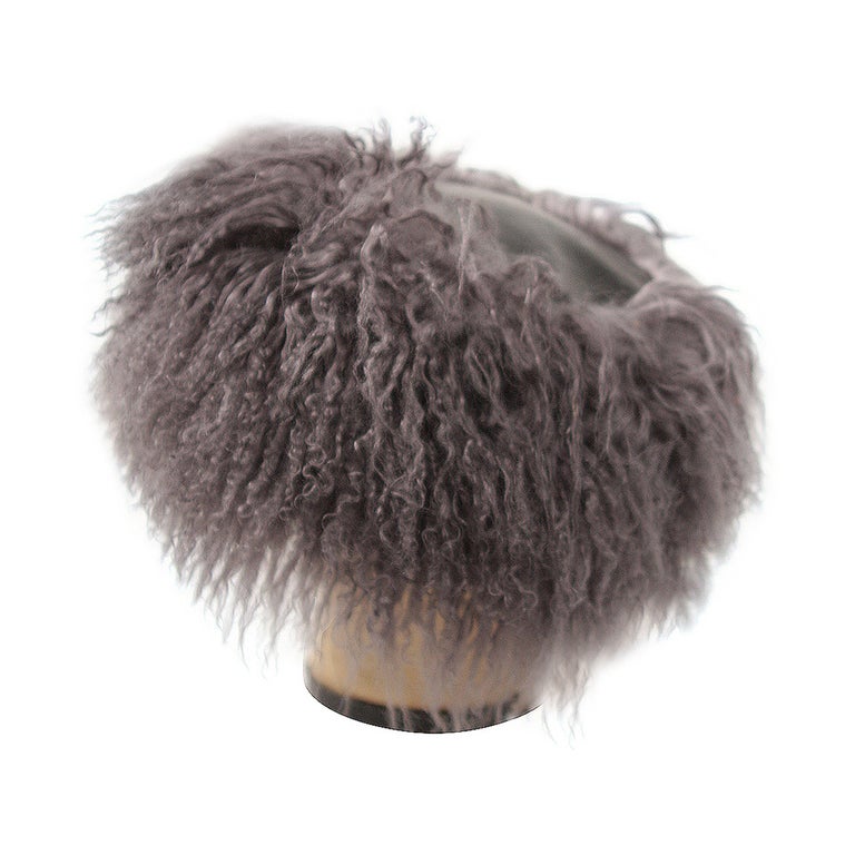 1980s Yves Saint Laurent Grey Leather and Mongolian Lamb Hat  display picture 3