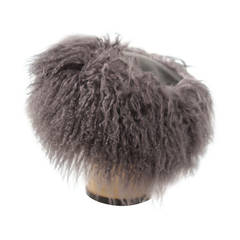 1980s Yves Saint Laurent Grey Leather & Mongolian Lamb Hat 9