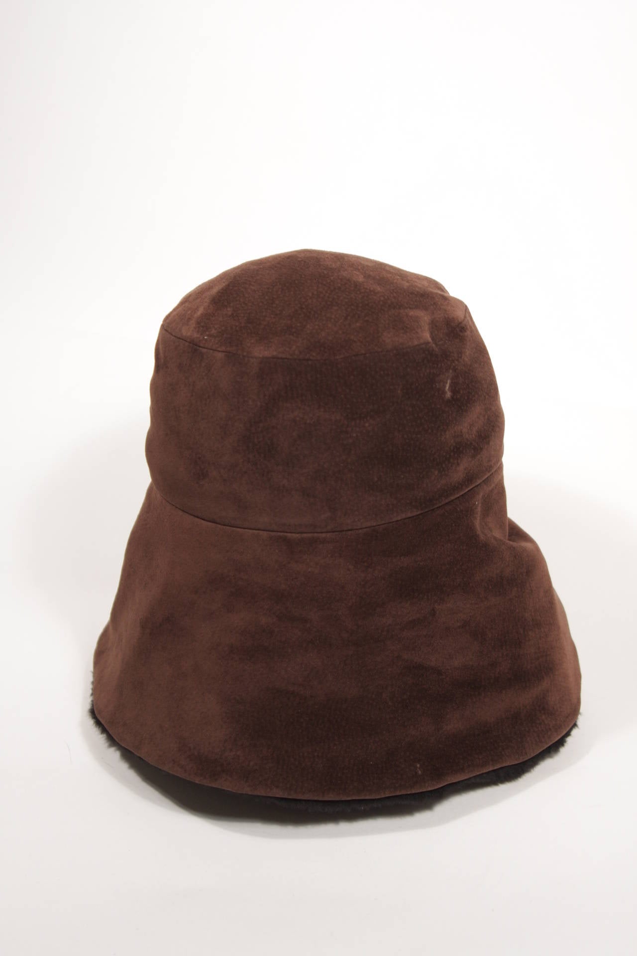 Yves Saint Laurent Brown Suede Hat with Black Sherling Interior 3