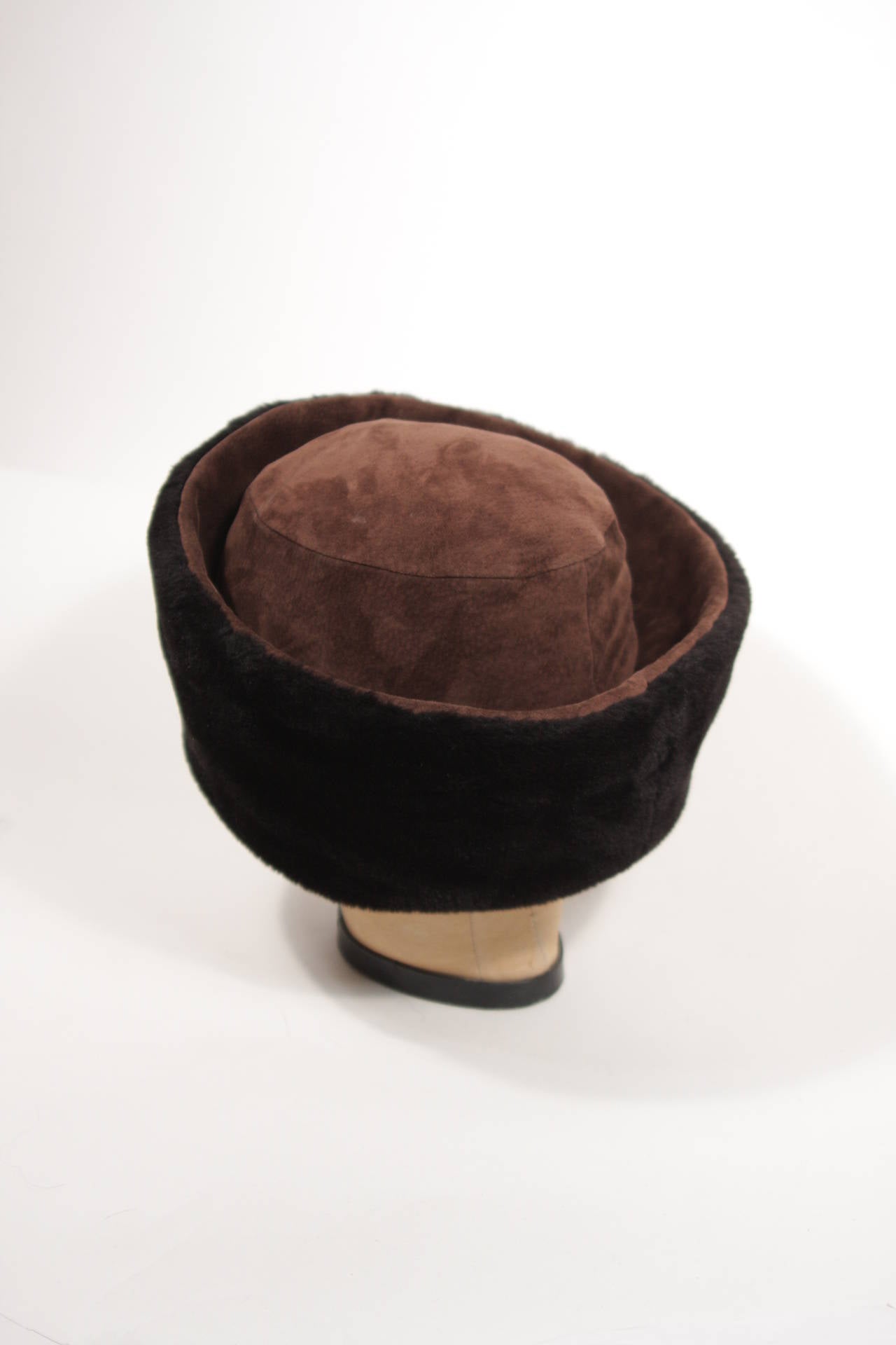 Yves Saint Laurent Brown Suede Hat with Black Sherling Interior 2