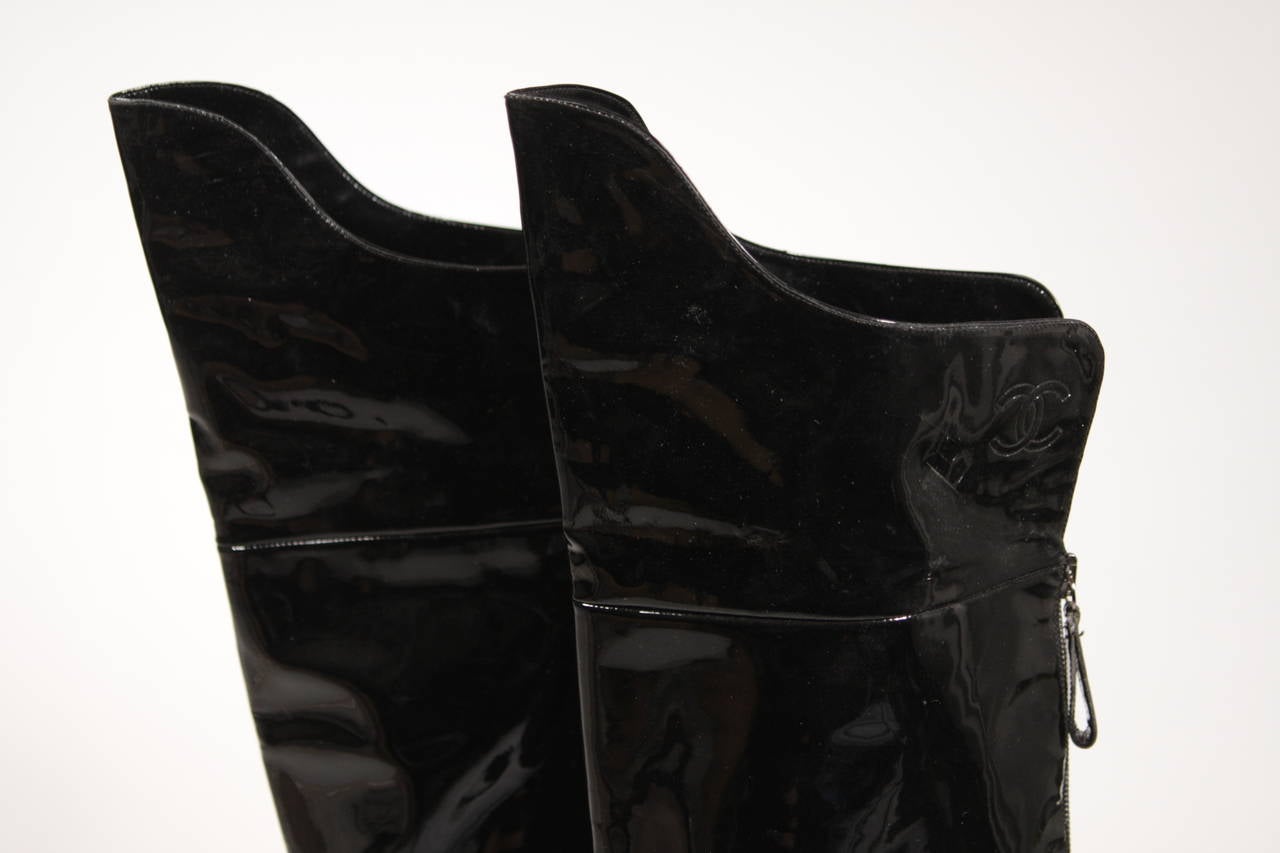 Men's Chanel Black Patent Leather Boots Size 7.5 NWB