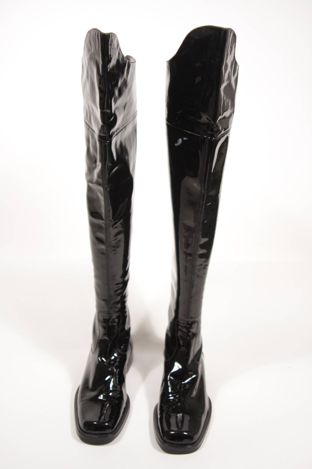 Chanel Black Patent Leather Boots Size 7.5 NWB In New Condition In Los Angeles, CA
