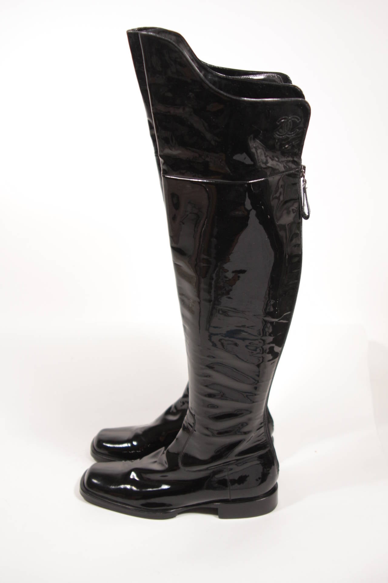 chanel patent boots