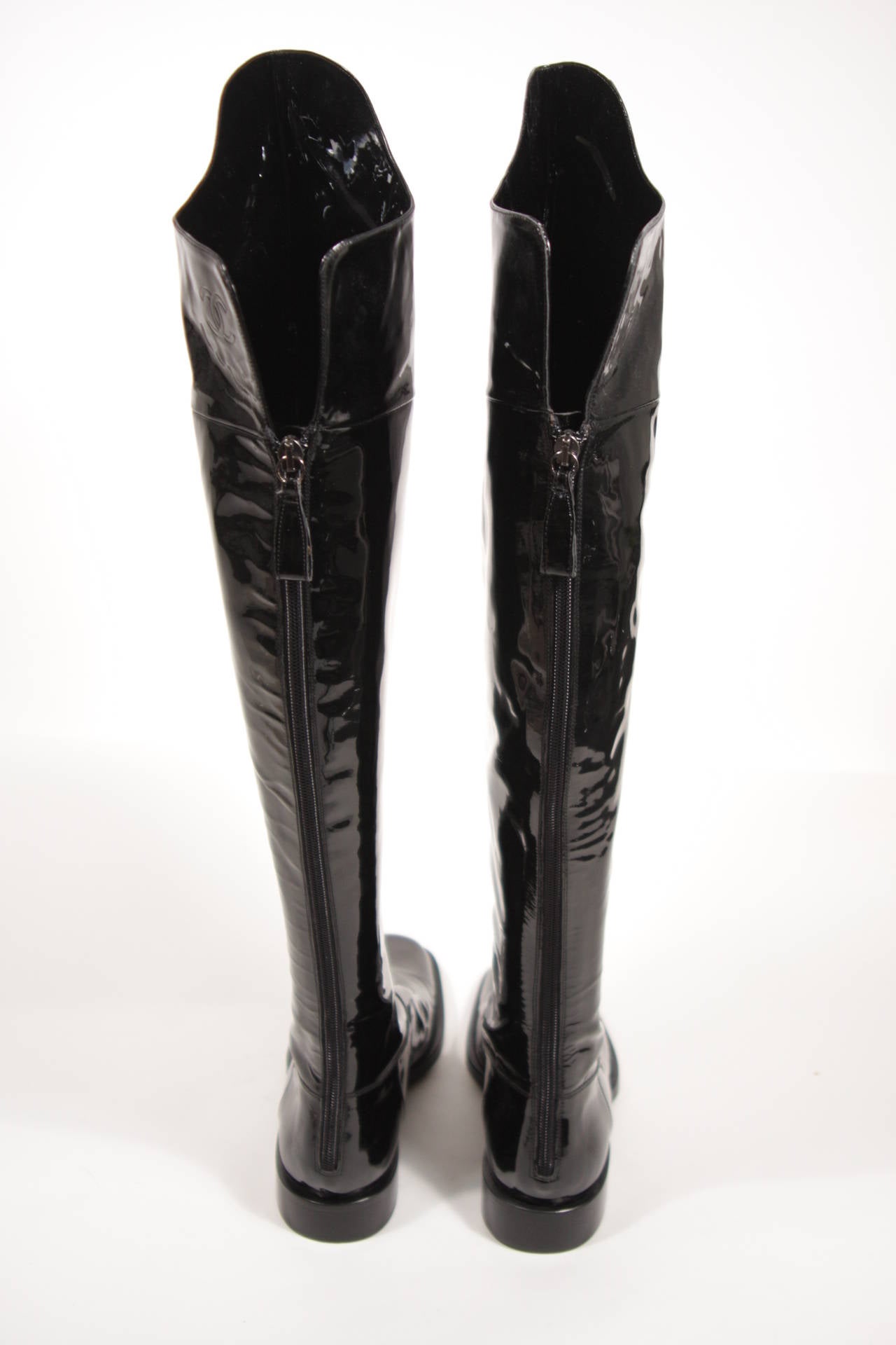 Chanel Black Patent Leather Boots Size 7.5 NWB 1