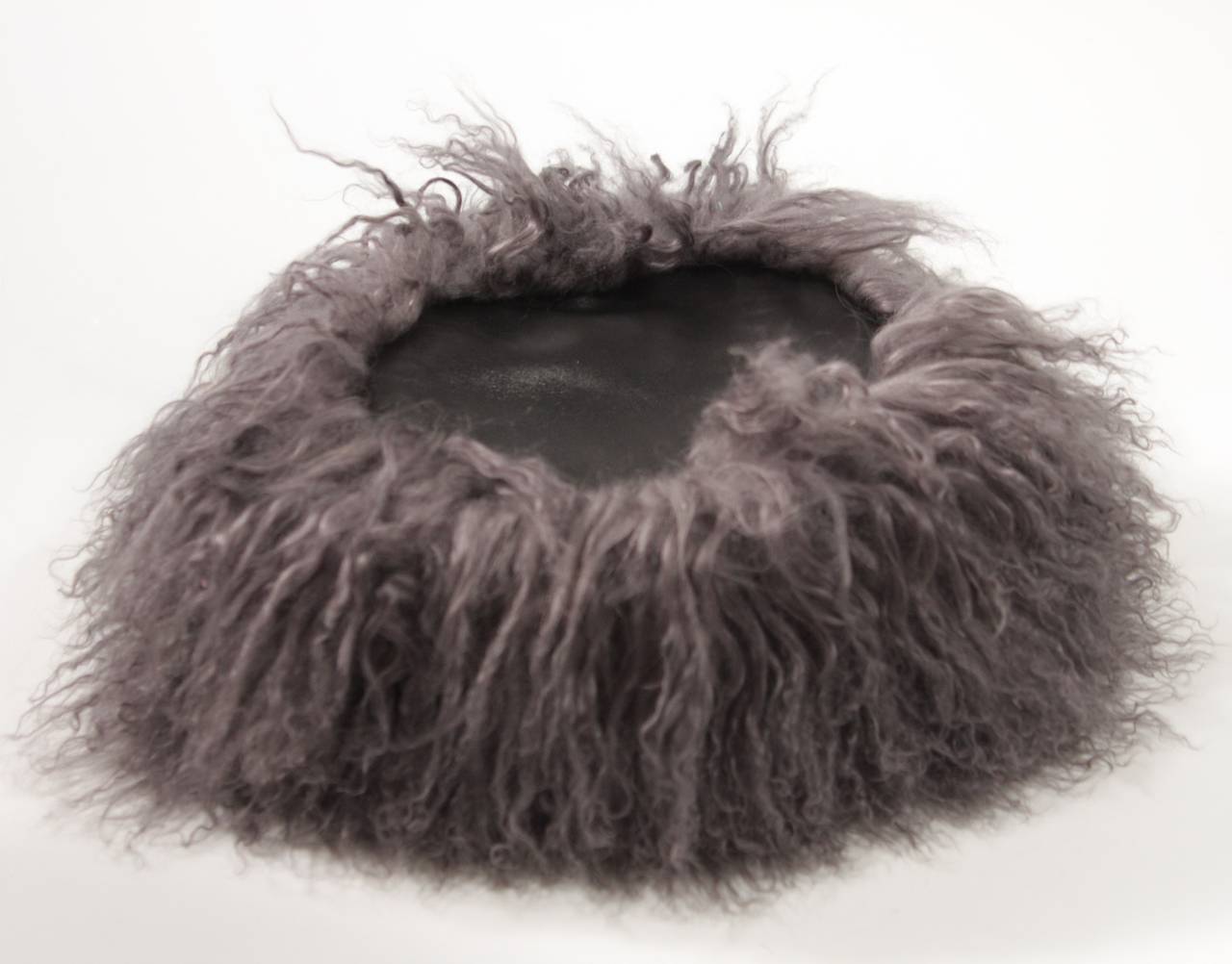 Women's 1980s Yves Saint Laurent Grey Leather & Mongolian Lamb Hat For Sale