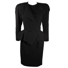 Vintage Travilla Black Structured Skirt Suit Size 8