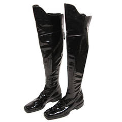 Chanel Black Patent Leather Boots Size 7.5 NWB