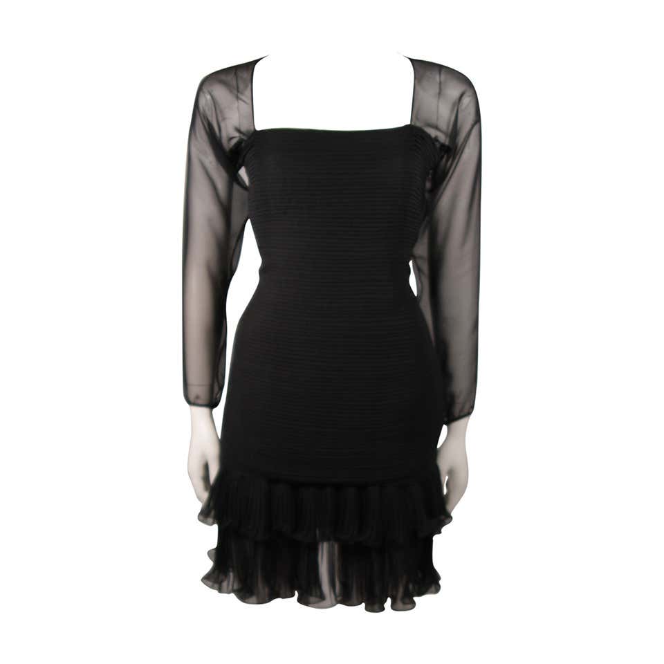 Oscar De La Renta Black Silk Chiffon Cocktail Dress Size 10 For Sale at ...
