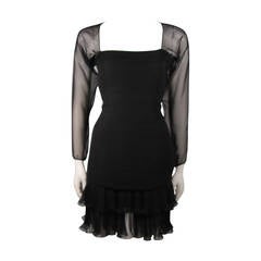 Oscar De La Renta Black Silk Chiffon Cocktail Dress Size 10 12