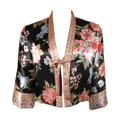 Oscar De La Renta Silk Floral Tie Front Puff Jacket