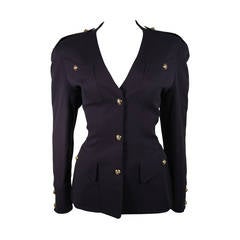Theirry Mugler Navy Military Inspired Blazer with Gold Buttons Size 42