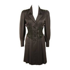 Theirry Mugler Grey Coat Dress with Distressed Details Size S/M
