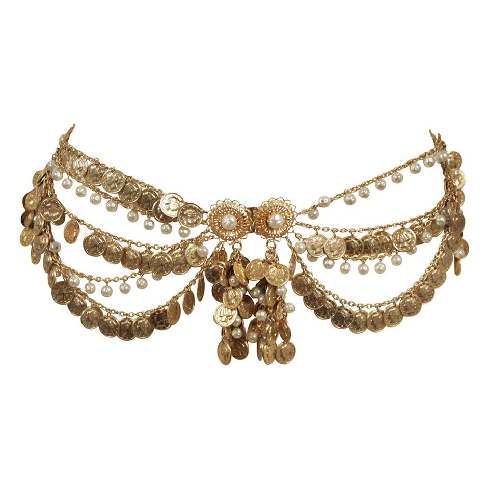 Christian Dior  Belt with Gold Coin and Pearl Design 26.5"