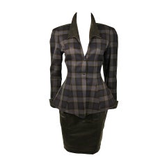 Vintage Thierry Mugler Navy and Grey Plaid Skirt Suit Size 38