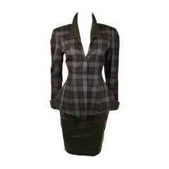 Thierry Mugler Navy and Grey Plaid Skirt Suit Size 38 8