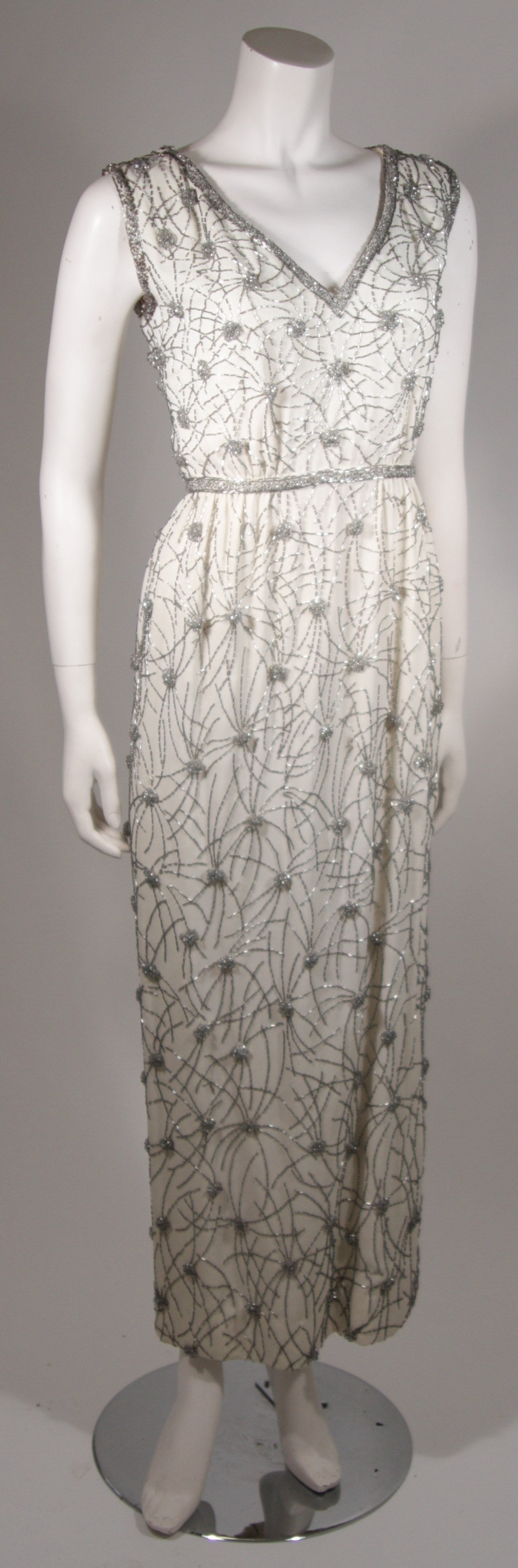 Silver and Off White Hand Beaded Gown Size 10