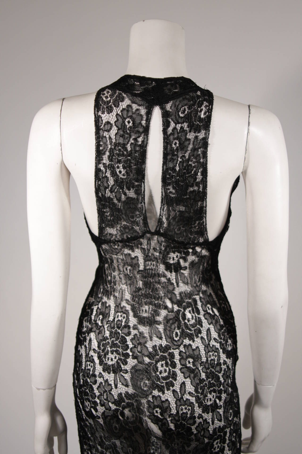 Black Stretch Lace Racer Style Back Gown For Sale 3