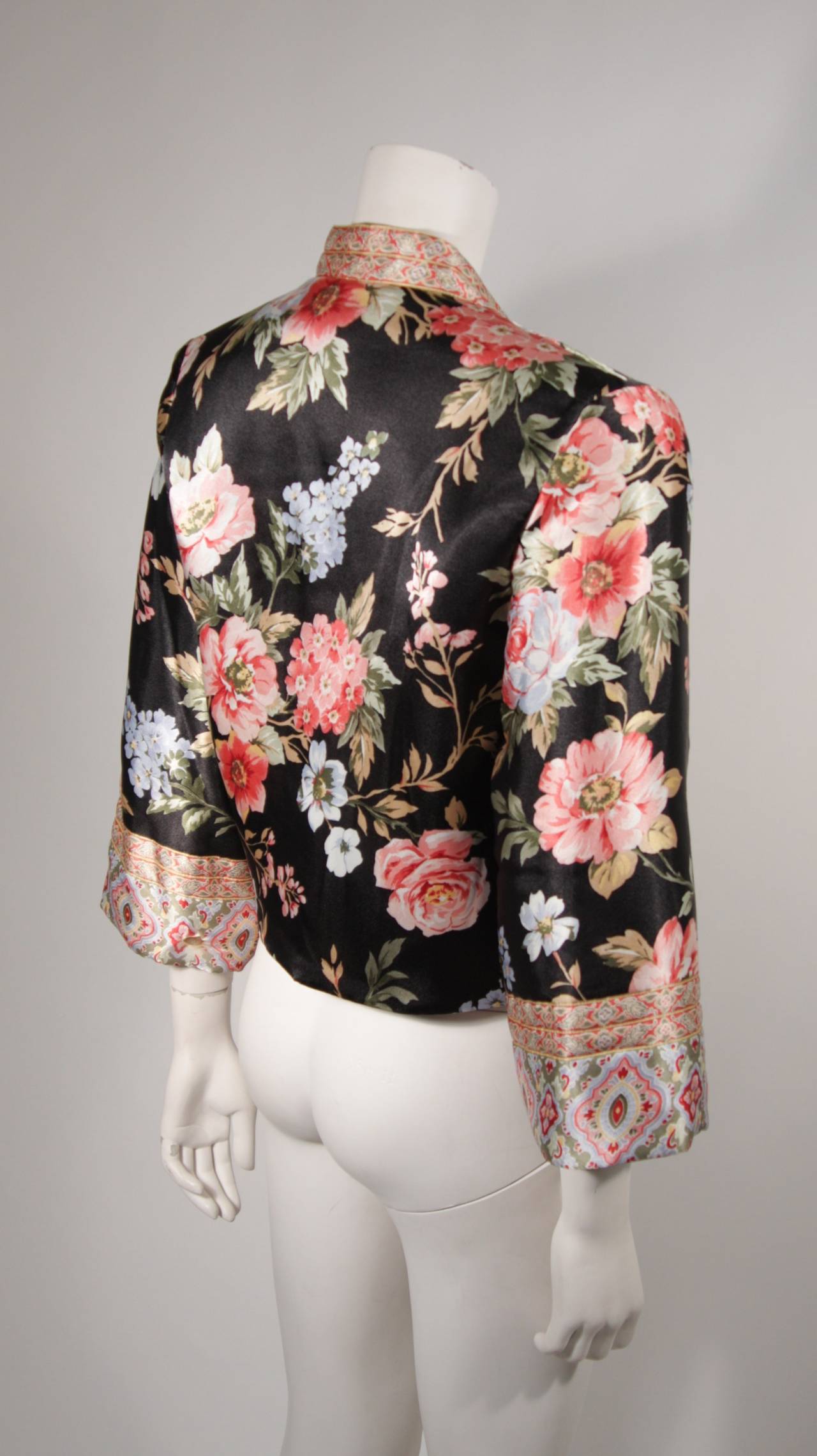 Women's Oscar De La Renta Silk Floral Tie Front Puff Jacket