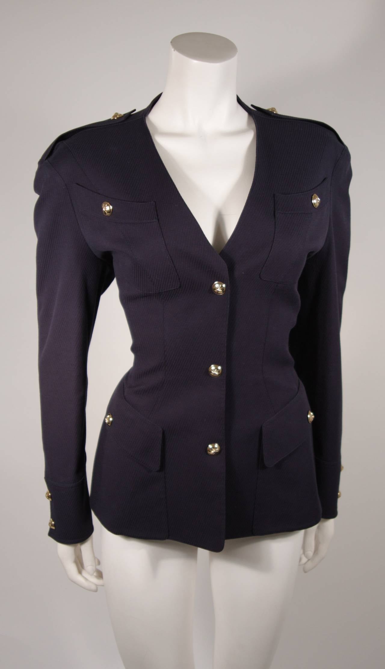 Theirry Mugler Navy Military Inspired Blazer with Gold Buttons Size 42