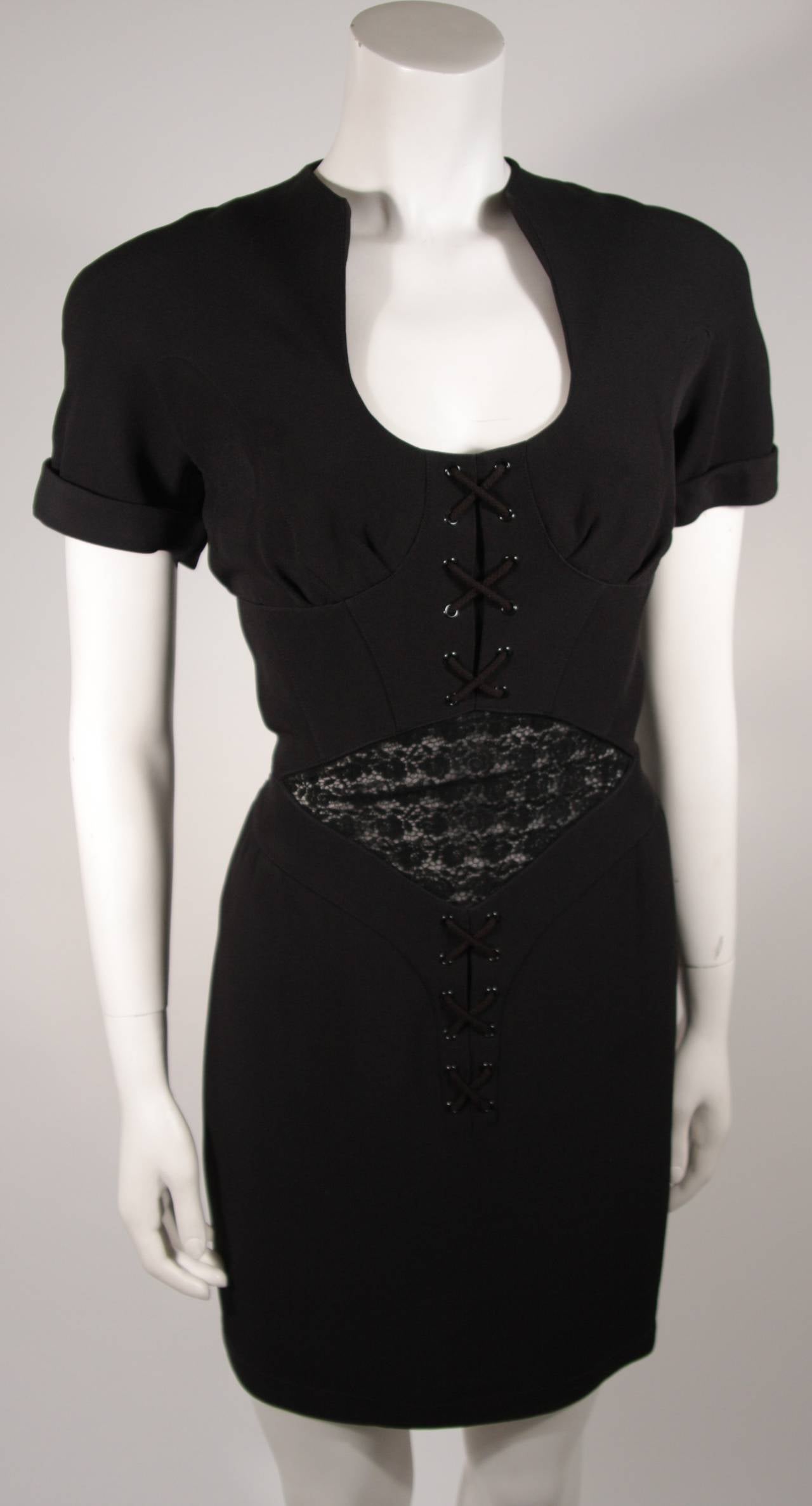Women's Theirry Mugler Black Cocktail Dress with Corset and Lace Details Size 40