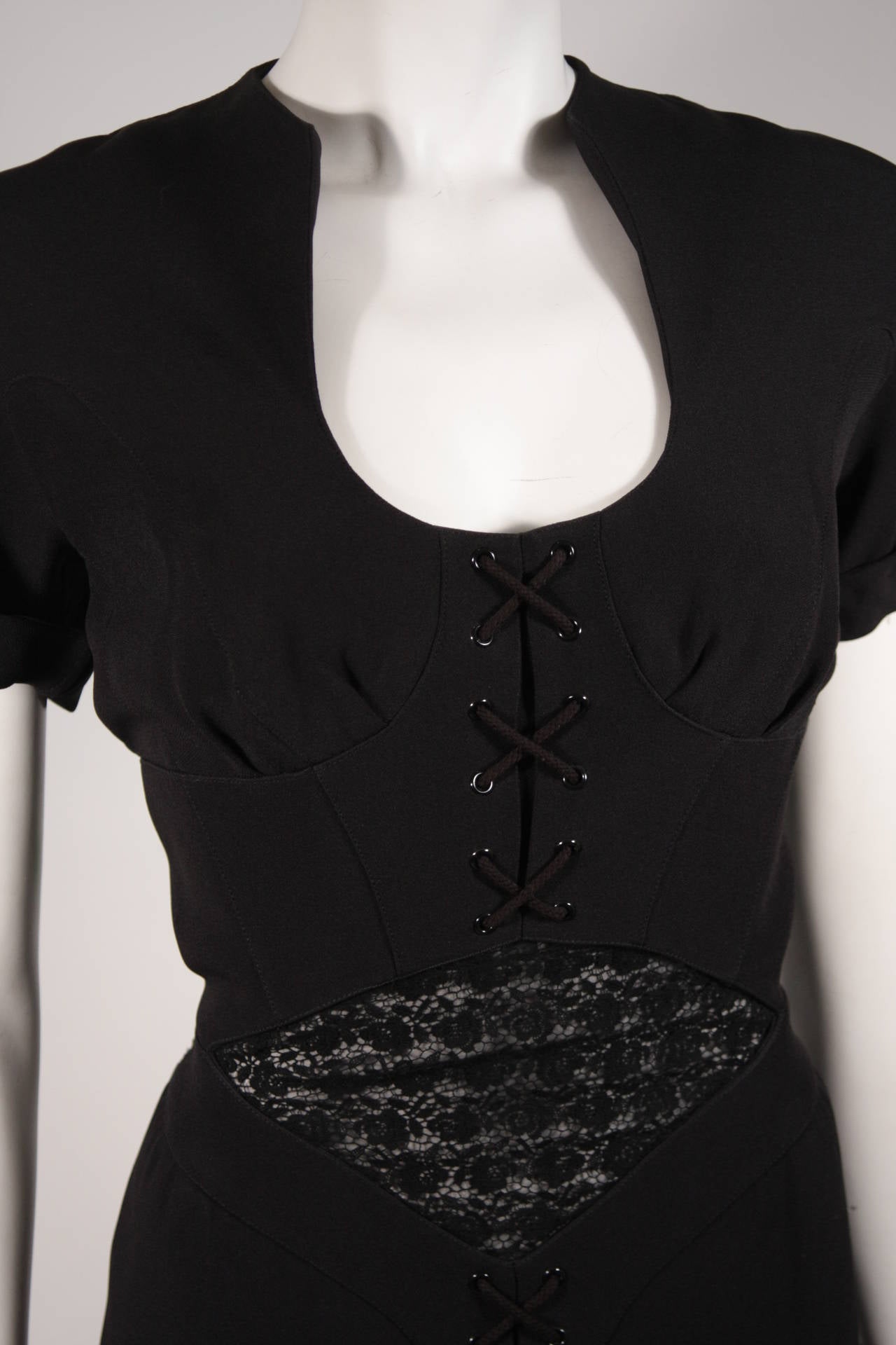 Theirry Mugler Black Cocktail Dress with Corset and Lace Details Size ...
