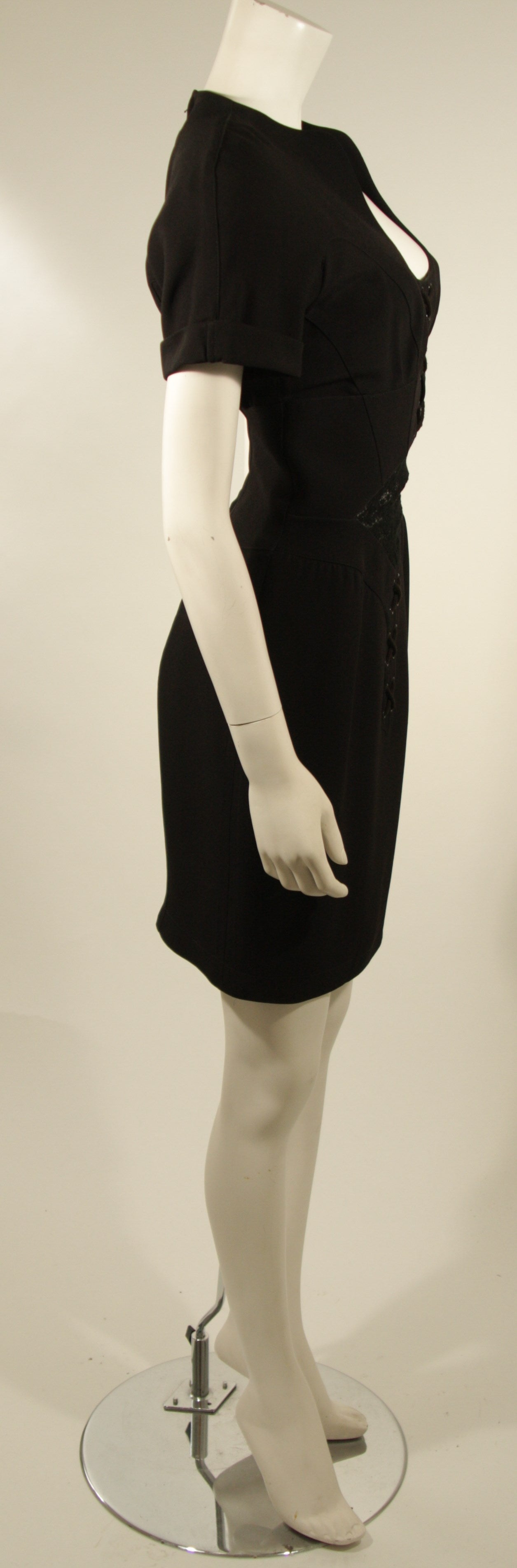 Theirry Mugler Black Cocktail Dress with Corset and Lace Details Size 40 2