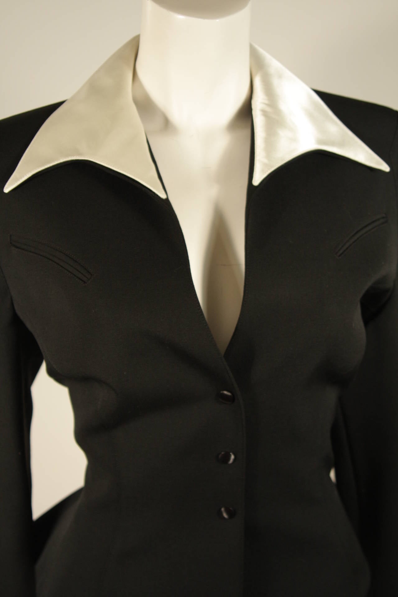 black blazer with silk collar