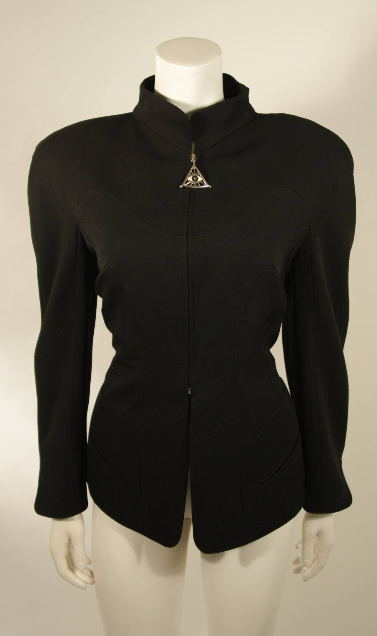 Thierry Mugler Black Skirt Suit with Pyramid Eye Zip Accent Size 44 4