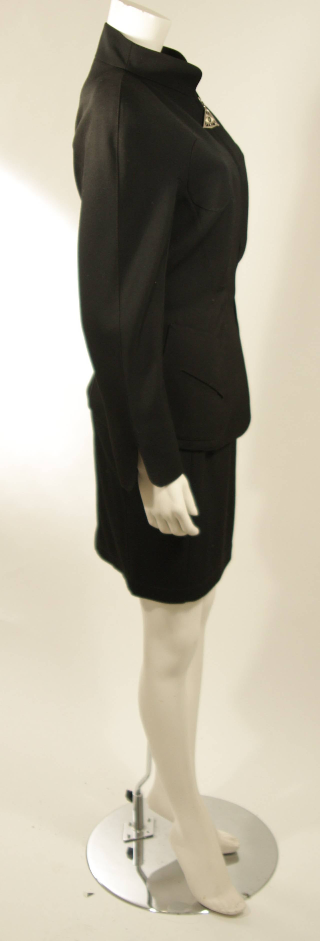 Thierry Mugler Black Skirt Suit with Pyramid Eye Zip Accent Size 44 1