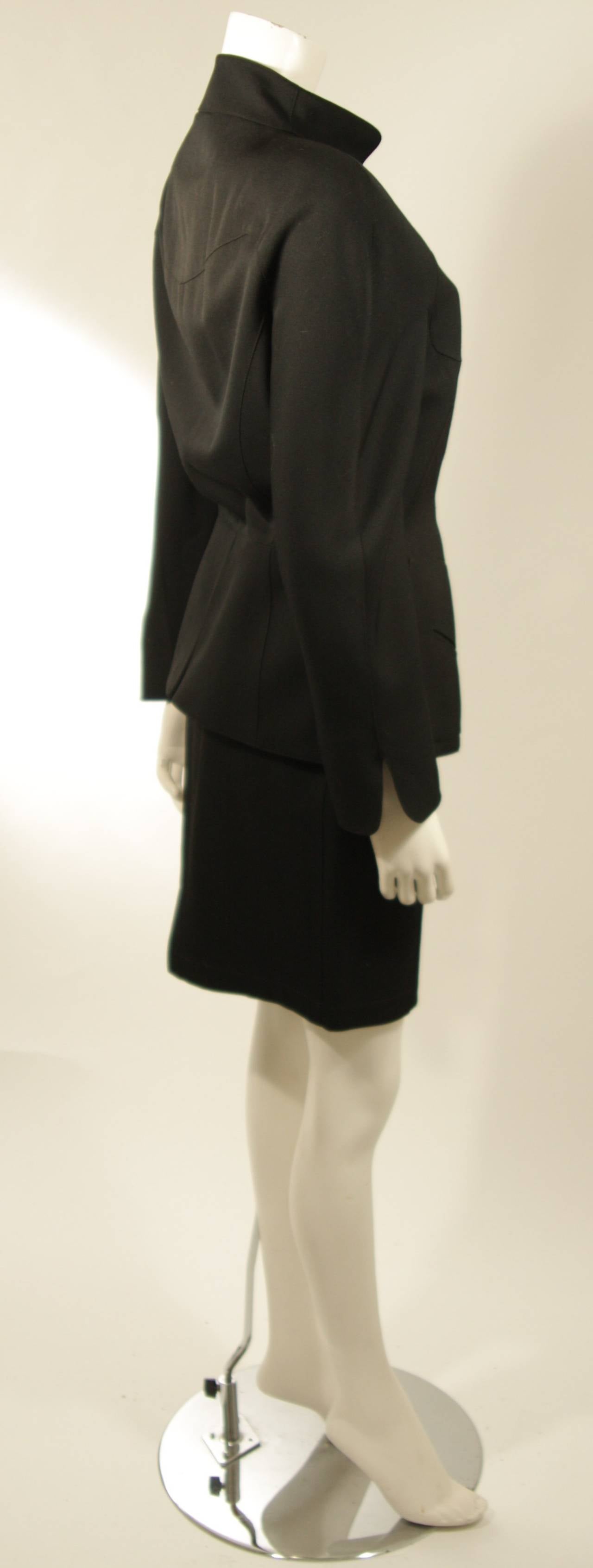 Thierry Mugler Black Skirt Suit with Pyramid Eye Zip Accent Size 44 2