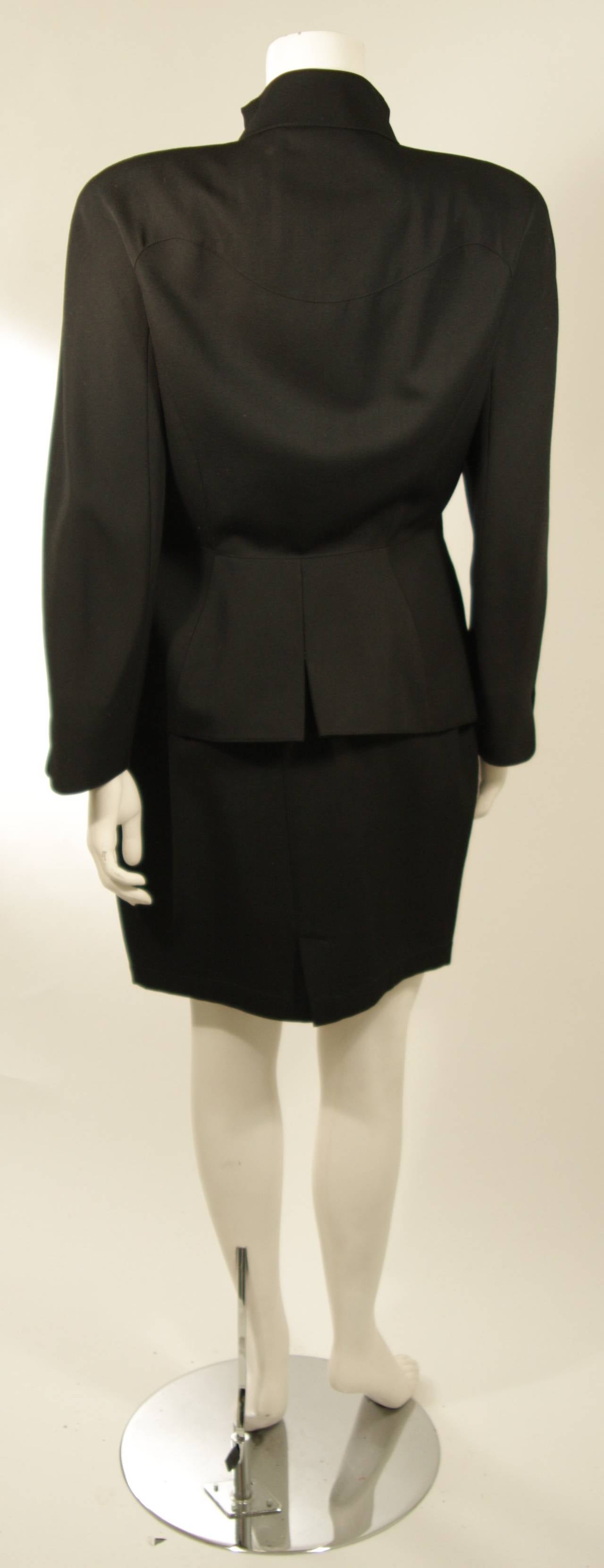 Thierry Mugler Black Skirt Suit with Pyramid Eye Zip Accent Size 44 3
