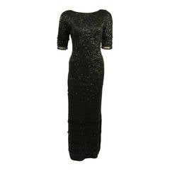Black Sequined Full Length Gown with Fringe